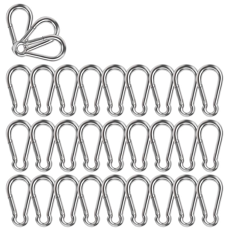 Lsqurel Spring Snap Hook, Lsqurel 304 Stainless Steel Carabiner Steel Clips Keychain Heavy Duty Quick Link for Camping Hiking Traveling (M8 30pcs) - Image 1